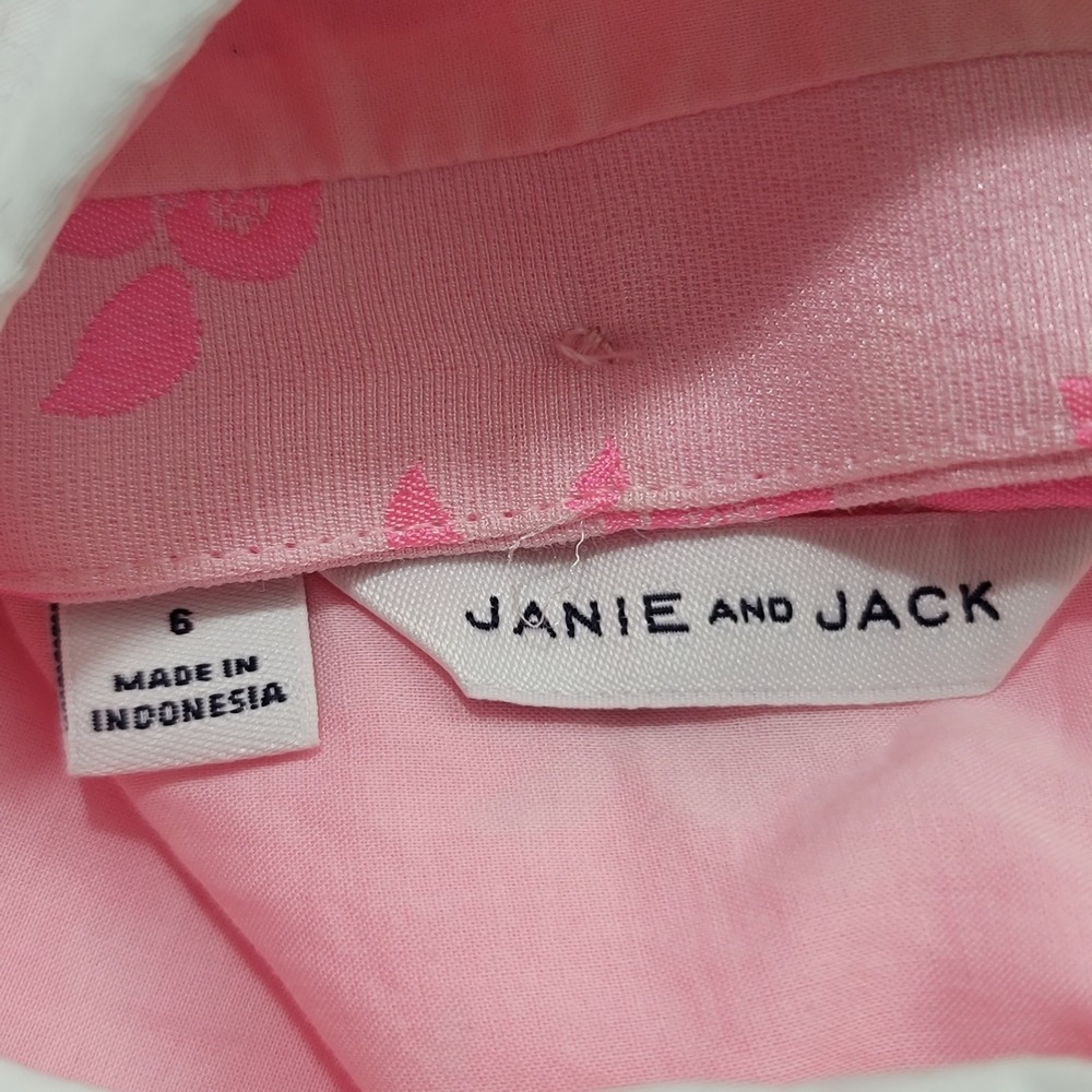 Janie & Jack Pink Floral Dress White Collar Preppy Classic 6 Dress Spring Easter - Picture 7 of 9